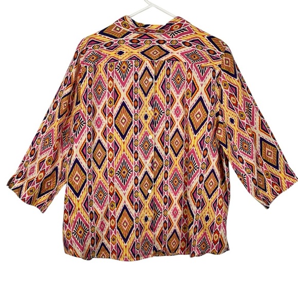 Chico’s No-Iron 100% Linen Multi-Colored Diamond Printed Blouse Sz. 3 (US XL/16) - Picture 2 of 14